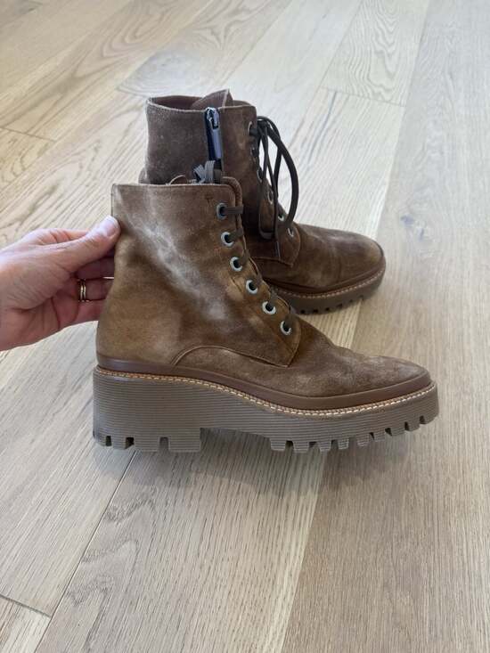 La Canadienne Shoes - La Canadienne Womens Padma Boots EU 39 8 Zip Up Lace Wedge Brown Suede Lug Sole